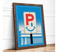 Happy Street Sign Modern Framed Wall Art Print A2 (59.4×42cm) Walnut, Wall Decor for Living Room, Bedroom, Office & Home, Ready to Hang, Art Gift