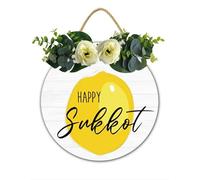 Happy Sukkot Wall Sign Rosh Hashanah Porch Decor Jewish New Year Decoration Yom Kippur Day Wall Hanging Sukkah Festival Party Decor Jewish Housewarming Gift 28x28 CM Retro Wooden Plaque
