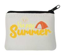 Happy Summer Camping Graphic Neoprene Coin Purse Pouch 10x11cm White