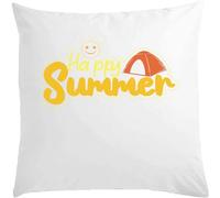 Happy Summer Camping Graphic White Pillow 40x40cm With Filler White