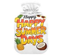 Happy Summer Days Pineapple Coconut Hot Water Bottles with Soft Cover, 2L Water Bottle Bag for Neck Shoulder Warmer