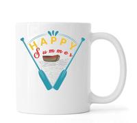 Happy Summer Paddle and Boat Graphic Ceramic Tea Coffee Mug White