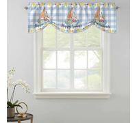 Happy Summer Tie Up Valances Curtain, Artistic Sailboats Retro Rudder Starfish Blue Plaid Adjustable Rod Pocket Short Window Treatment Tie Up Curtains Valances for Kitchen Bathroom 60x18 Inches