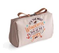 Happy Summer Vacation, Beach Holiday, Aesthetic Travel, Ocean Artwork Gift, Women Mini Toiletry Bag for Makeup. (Natural Beige)