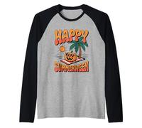 Happy Summerween Halloween Pumpkin on The Beach Vintage Raglan Baseball Tee