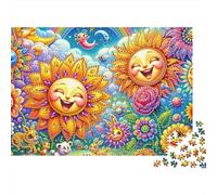 Happy Sun Moon Flowers Jigsaw Puzzle Scenery 1000 Pieces 100% Recycled Board Extra-thick for Adults Stress Relief Gift 52x38cm/1000pcs