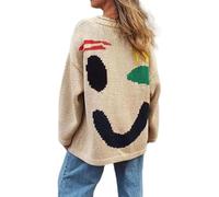 Happy Sunday Feel Good Knit Jumpers, Women Colorful Crew Neck Oversized Pullover Sweaters Coat Y2K Casual Comfy Jumper Knitwear Tops for Couple(Apricot,S)