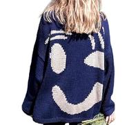Happy Sunday Feel Good Knit Jumpers, Women Colorful Crew Neck Oversized Pullover Sweaters Coat Y2K Casual Comfy Jumper Knitwear Tops for Couple(Royal Blue,L)