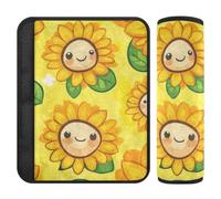 Happy Sunflower Yellow 2 pcs seat Belt Strap Release Stress to Your Neck and Shoulders for Most Cars forro para cinturon de seguridad