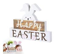 Happy Table Sign, Easter Table Decorations, Wooden Block Bunny Decor Holiday Tables Centerpiece Rabbit for Home