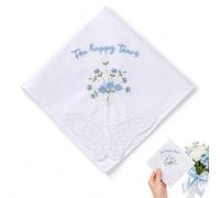 Happy Tears Bridal Handkerchief Embroidered Blue Lace Cotton 30x30cm | Something Blue Wedding Gift for Bride Bridesmaid Mother of Bride, Keepsake Hankie for Bridal Shower Bachelorette Anniversary