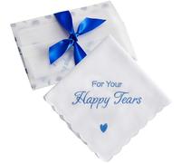 Happy Tears Handkerchief Wedding Gifts Something Blue Gift for Bride to Be Mother of the Bride and Groom Gift, AKI-103R, Blue Ribbon, L