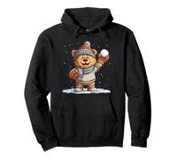 Happy Teddy Bear in Snowball Fight Pullover Hoodie
