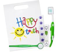 Happy Teeth Gift Bag ~ Childrens Toothbrush, Timer, Disclosing Tablets & Mirror (Green)