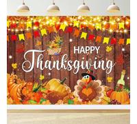 Happy Thanksgiving Backdrop 8x6FT Autumn Maple Pumpkin Turkey Wooden Thanksgiving Photography Background Fall Harvest Family Party Decorations Supplies Photo Props
