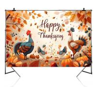 Happy Thanksgiving Backdrop - Autumn Fall Pumpkin Turkey Maple Leaves Banner Decoration for Thanksgiving Party Supplies (#3, 6 X 3.6ft)