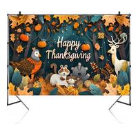 Happy Thanksgiving Backdrop - Autumn Fall Pumpkin Turkey Maple Leaves Banner Decoration for Thanksgiving Party Supplies (#1, 6 X 3.6ft)