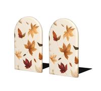 Happy Thanksgiving Book Ends 1 Pair Fall Fall Maple leaves Wooden Bookends for Shelves Heavy Duty Bookshelf Holder with Anti Slip Base, Book Stopper for Home Office Library