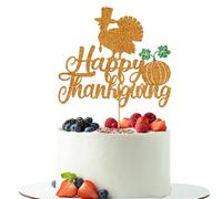 Happy Thanksgiving Cake Topper，Glitter Autumn Give Thanks Cake Picks Fall Harvest Thanksgiving Cake Decorations ，Happy Friends giving Party Birthday Party Decoration Supplies