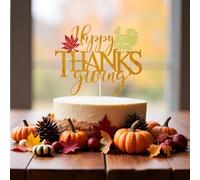 Happy Thanksgiving Cake Topper-Turkey & Pumpkin Autumn Maple Theme Harvest Decor (3)