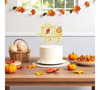 Happy Thanksgiving Cake Topper-Turkey & Pumpkin Autumn Maple Theme Harvest Decor (4)