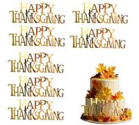 Happy Thanksgiving Cake Toppers, 10 Packs Acrylic Maple Leaves Hat Cupcake Topper Happy Friendsgiving Cake Pick Autumn Fall Thankful Grateful Blessed Cake Decoration (Letter B, 10)