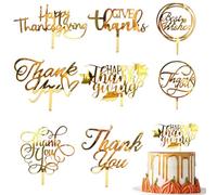 Happy Thanksgiving Cake Toppers Thank You Cupcake decoration 8 Pcs Acrylic Gold Letter Best Wishes Fall Themed Harvest Party Supplies