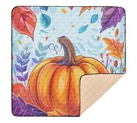 Happy Thanksgiving Colorful Leaves and Pumpkin Soft Thick Baby Playmat for Indoor Outdoor Lightweight Activity Gym Mat for Babies Infants Toddlers, 50'' x 50''