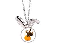 Happy Thanksgiving Day Pumkin Pattern Rabbit Necklace Pendant Bunny Animal Jewelry Gift