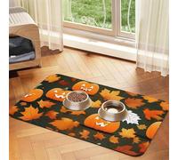 Happy Thanksgiving Day Pumpkin print Cats Pet Bowl Placemat Pet Feeding Mats for Dogs, Non-Slip PU Leather Tablecloth for Pets