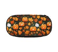 Happy Thanksgiving Day Pumpkin Print Pencil Case Spacious Pen Pouch Zipper High Capacity Makeup Tools Office Supplies, Black, One Size, Cute