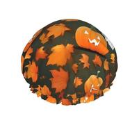 Happy Thanksgiving Day Pumpkin Print Reusable Bath Shower Caps For Women Long Hair,Double Layer Bathing Shower Hat