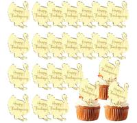 Happy Thanksgiving Engraved Cupcake Topper Fall Pumpkin Pinecone Turkey Shaped Cake Topper Acrylic Mirror Disc Cake Topper for Thanksgiving Day Autumn Harvest Party Supplies (Turkey, 20)