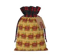 Happy Thanksgiving Printing Color Matching Plaid Drawstring Christmas Bag With Kraft Tag 4.7x6.9 In For Halloween