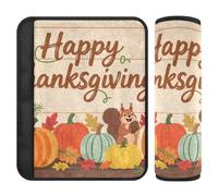 Happy Thanksgiving Pumpkin Squirrel seat Belt Shoulder Strap pad,Stop seat Belt Cutting into Neck,Seatbelt Cover for Sedan Auto Bag Protector para cinturón de carro 2 pcs