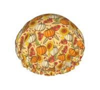 Happy Thanksgiving Sunflower Pumpkin Bee Reusable Shower Cap Bath Cap Double Waterproof Layers Bathing Hat