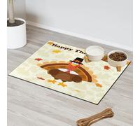 Happy Thanksgiving Theme Turkey Pet Feeding Mat for Cat Dog Water Bowl Food Mats Pet Feeding Mats Absorbent Nti-Slip Contain Spills Protects Floors Placemat 43.1 x 76.2 cm