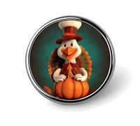 Happy Thanksgiving Turkey Badges Decorative, Durable Aluminum Alloy Round Badge, Lightweight Button Brooch for Shirts, Jackets, Hats, Uniforms 1"