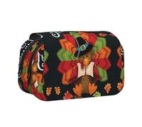 Happy Thanksgiving Turkey Flip-Top Double-Layer Pencil Case,Large Capacity (Holds 50 Pens/Pencis),Full-Print Durable Polyester School Office Supplies