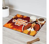 Happy Thanksgiving Turkey Pet Feeding Mat for Cat Dog Water Bowl Food Mats Pet Feeding Mats Absorbent Nti-Slip Contain Spills Protects Floors Placemat 60.9 x 81.2 cm