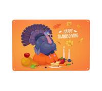 Happy Thanksgiving,Turkey pumpkin apple candle Creative tin sign,fall holiday sign gift,send family and friends home kitchen dining room Living room bedroom bathroom wall decoration gift 12x8 inhces