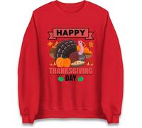 Happy Thanksgiving Turkey Pumpkin Pie Feast Jumper Funny Autumn Harvest Celebration Fall Season Family Dinner Gratitude Celebration Turkey Lover Gift Idea Cozy Fall Sweatshirt Red