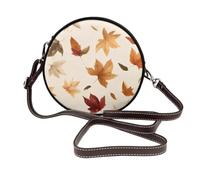 Happy Thanksgiving Women’s Round Crossbody Bag, Fall Maple leaves Circular Vegan Leather Shoulder Purse Handbag with Adjustable Strap