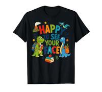 Happy to See Your Face Teacher Back School Dinosaur FunCute Value Graphic T-Shirt, Men, Black, S