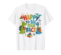 Happy to See Your Face Teacher Back School Dinosaur FunCute Value Graphic T-Shirt, Men, White, M