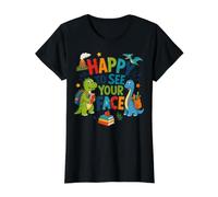 Happy to See Your Face Teacher Back School Dinosaur FunCute Value Graphic T-Shirt, Women, Black, S