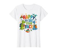 Happy to See Your Face Teacher Back School Dinosaur FunCute Value Graphic T-Shirt, Women, White, S