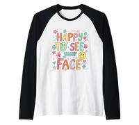 Happy to See Your Face Teacher Hand Drawn Colorful Doodle Raglan Baseball Tee