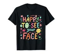 Happy to See Your Face Teacher Hand Drawn Colorful Doodle T-Shirt