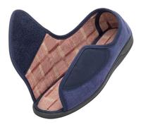 Happy Touch Open Toe Diabetic Slippers for Men Extra Wide Width, Memory Foam Open Toe House Shoes Non Slip - For Seniors Arthritis Swollen Feet, Navy Blue, 11 X-Wide